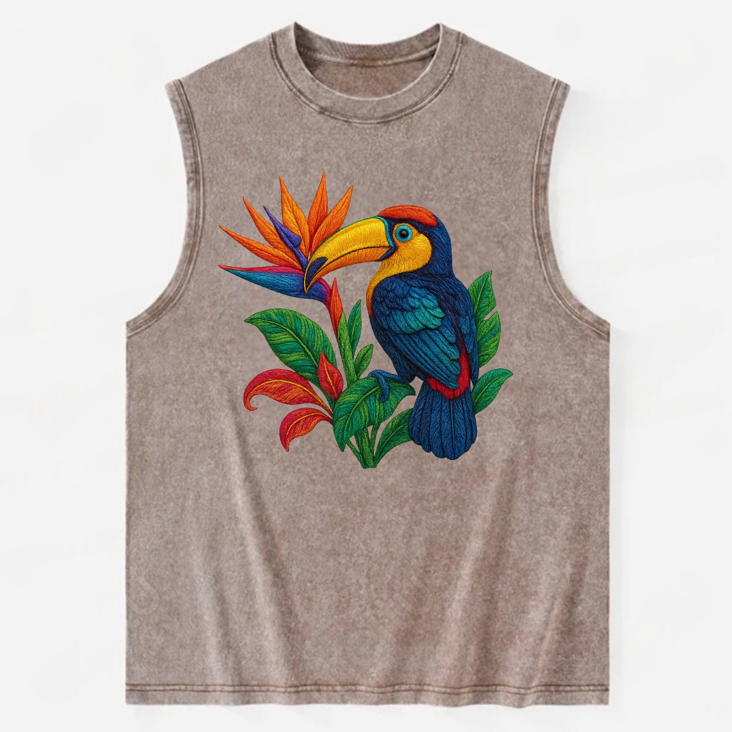 Toucan Paradise - Vintage Washed Tank - Brown