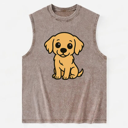 Golden Retriever - Head tilt curious pose - Vintage Washed Tank - Brown