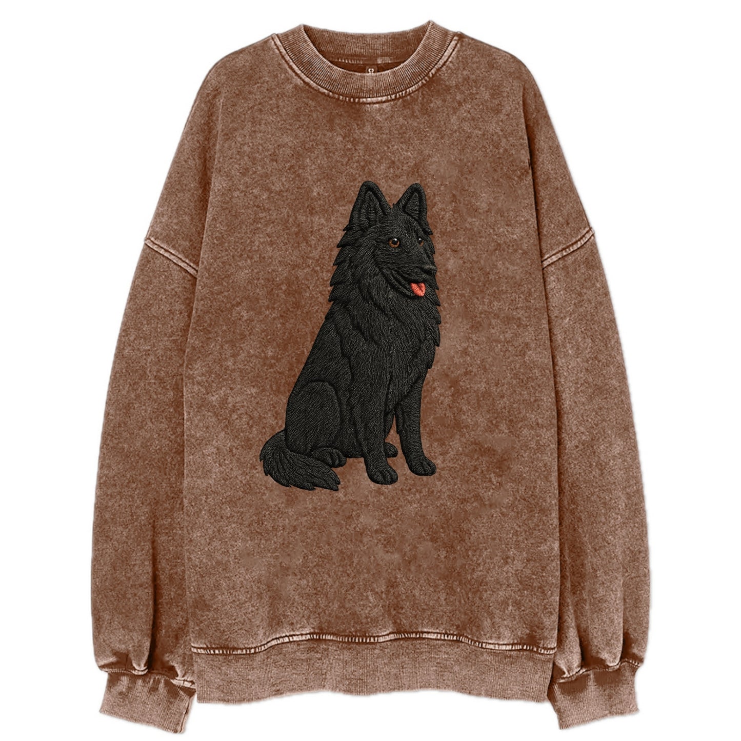 Belgian Sheepdog - Black long-haired embroidered pose - Vintage Sweatshirt - Brown