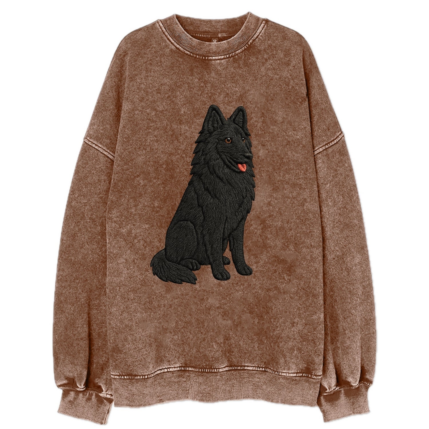 Belgian Sheepdog - Black long-haired embroidered pose - Vintage Sweatshirt - Brown