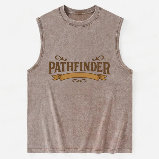 Bold typography design - "PATHFINDER" - finding the way, leading others - Vintage Washed Tank - Brown