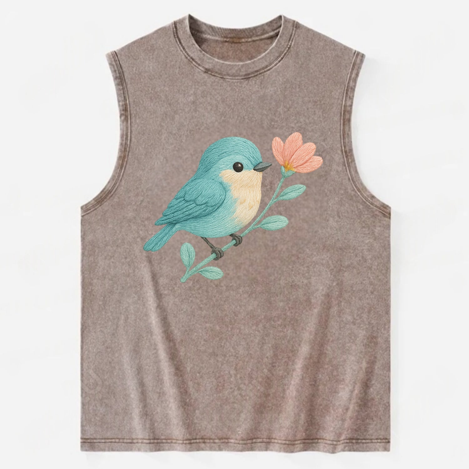 Aqua Chickadee - Vintage Washed Tank - Brown