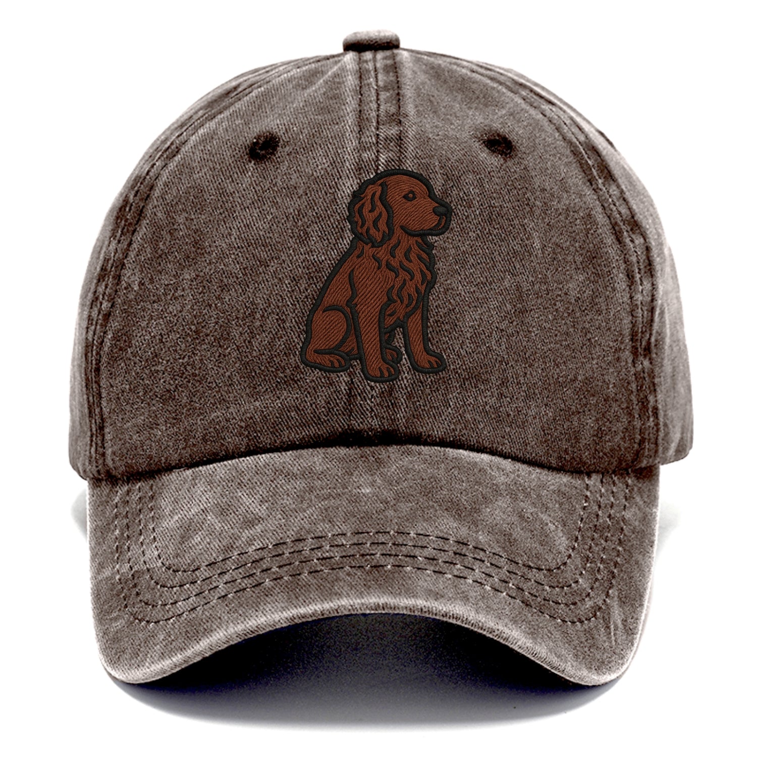 Boykin Spaniel - Rich chocolate brown wavy coat embroidered sitting pose - Classic Cap - Brown