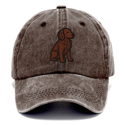 Boykin Spaniel - Rich chocolate brown wavy coat embroidered sitting pose - Classic Cap - Brown