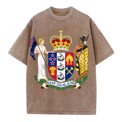 Coat Of Arms Of New Zealand - Vintage T-shirt - Brown