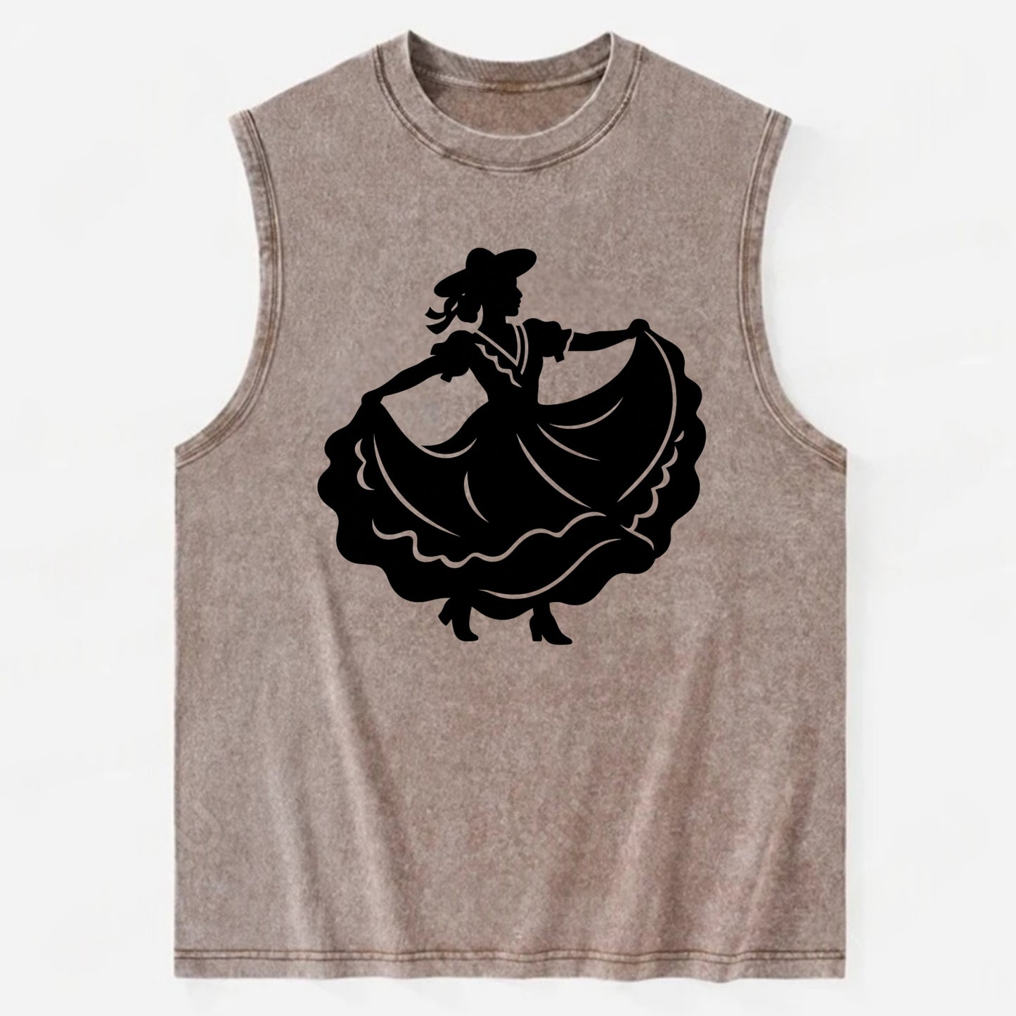 Mexican folk dancer twirling skirt - Vintage Washed Tank - Brown