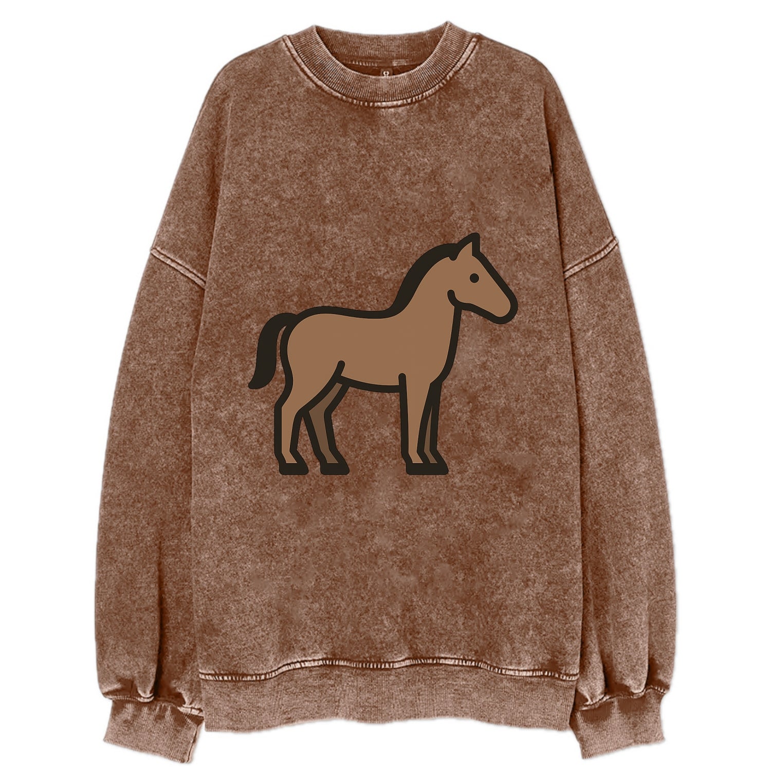 Horse - Brown standing pose flat side profile - Vintage Sweatshirt - Brown