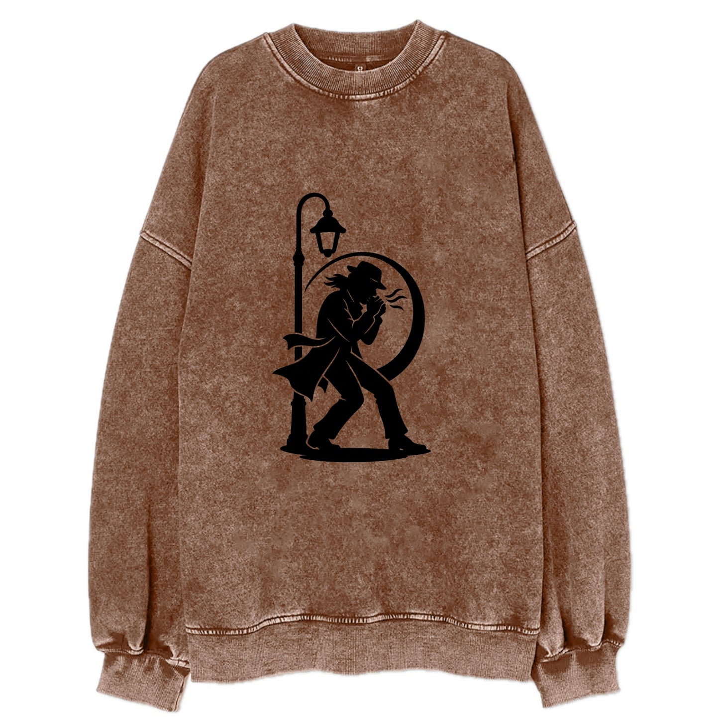 Blues harmonica player under streetlight - Vintage Sweatshirt - Brown