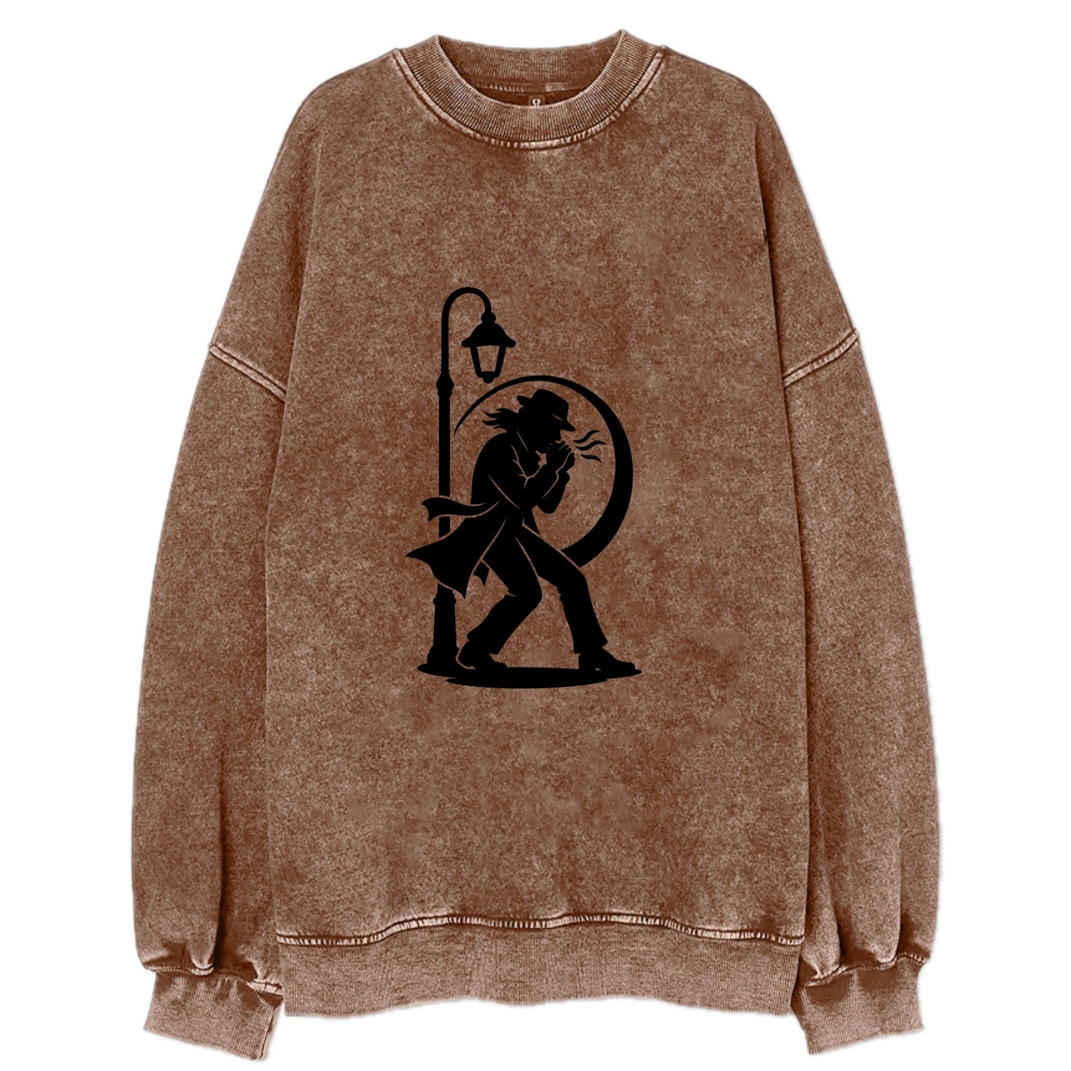 Blues harmonica player under streetlight - Vintage Sweatshirt - Brown