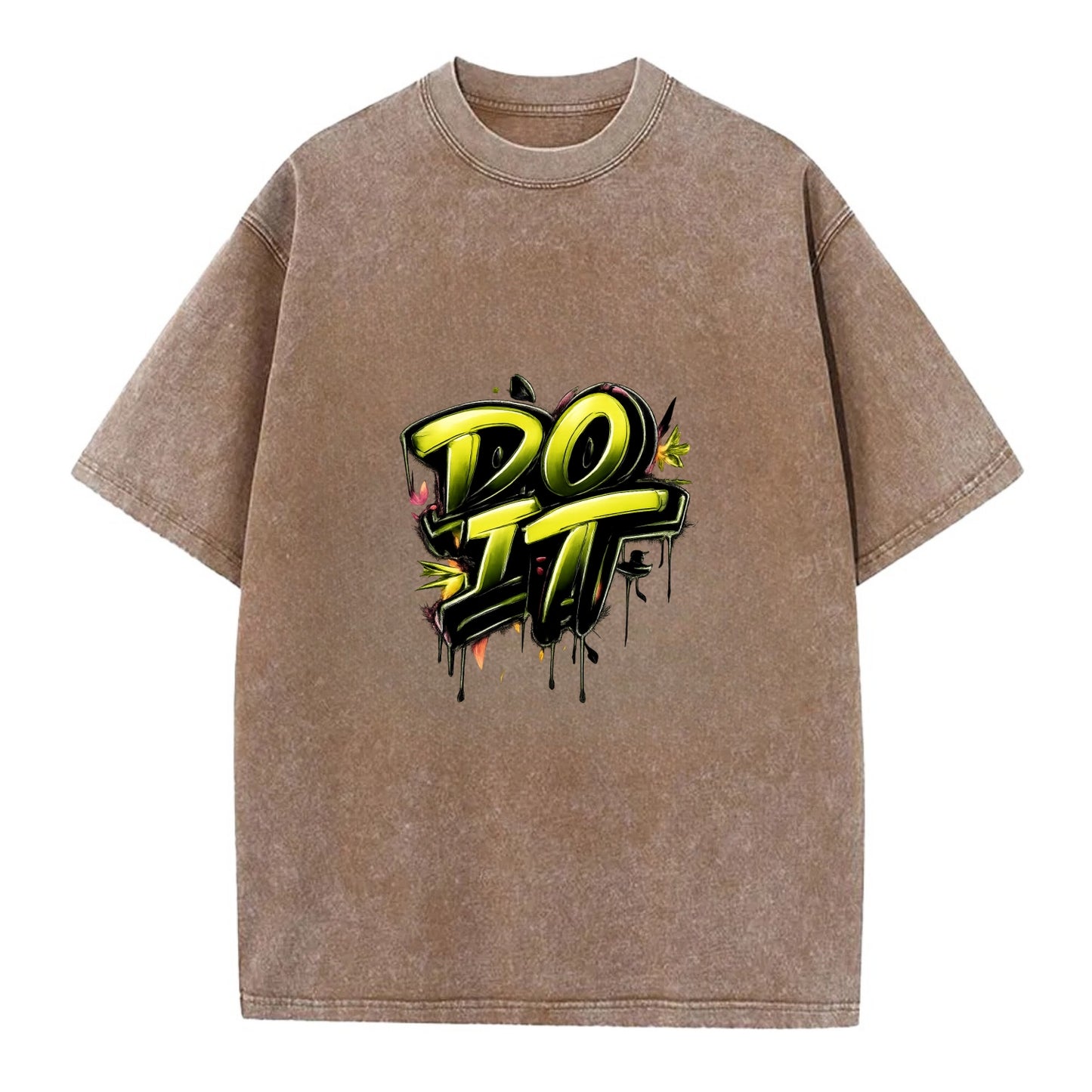 Bold typography design - "DO IT" - just do it, stop waiting - Vintage T-shirt - Brown