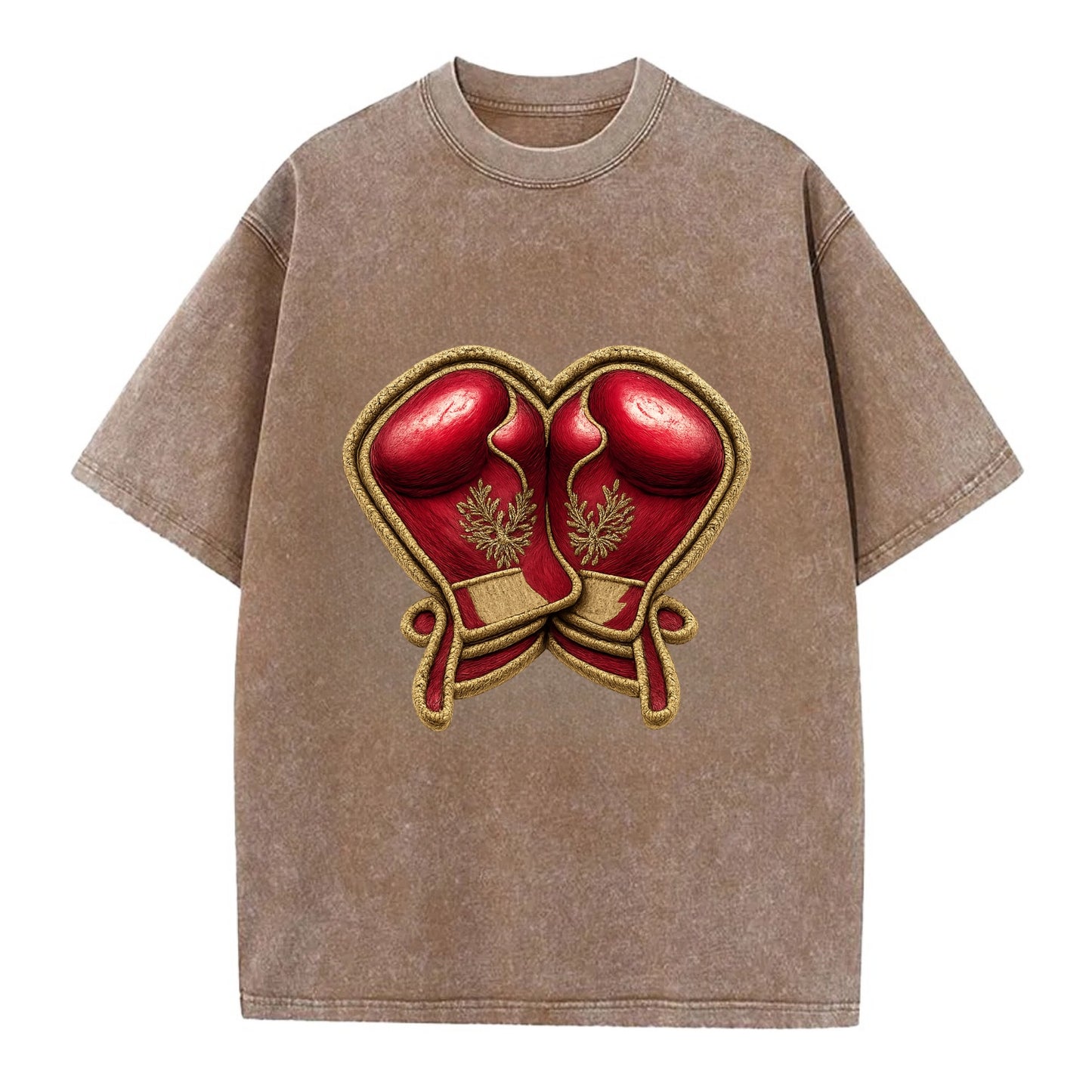 Embroidered patch design - BOXING GLOVES - red boxing gloves crossed in crimson - Vintage T-shirt - Brown
