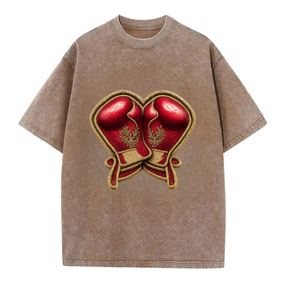 Embroidered patch design - BOXING GLOVES - red boxing gloves crossed in crimson - Vintage T-shirt - Brown