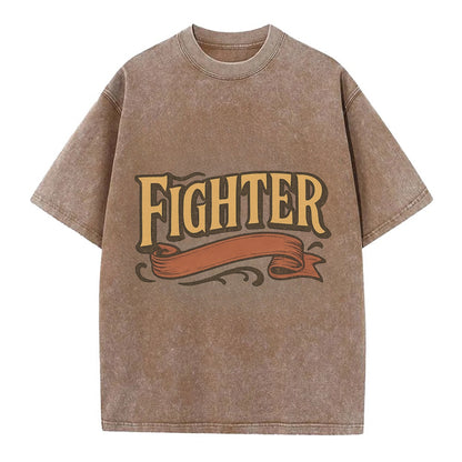 Bold typography design - "FIGHTER" - never giving up, battling on - Vintage T-shirt - Brown