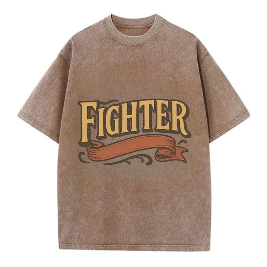 Bold typography design - "FIGHTER" - never giving up, battling on - Vintage T-shirt - Brown