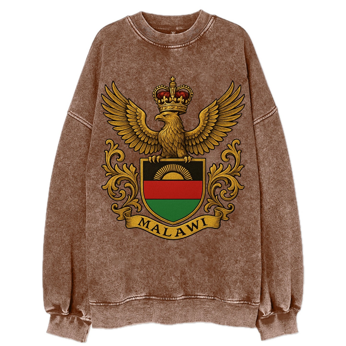 Malawi Royal Logo  - Vintage Sweatshirt - Brown