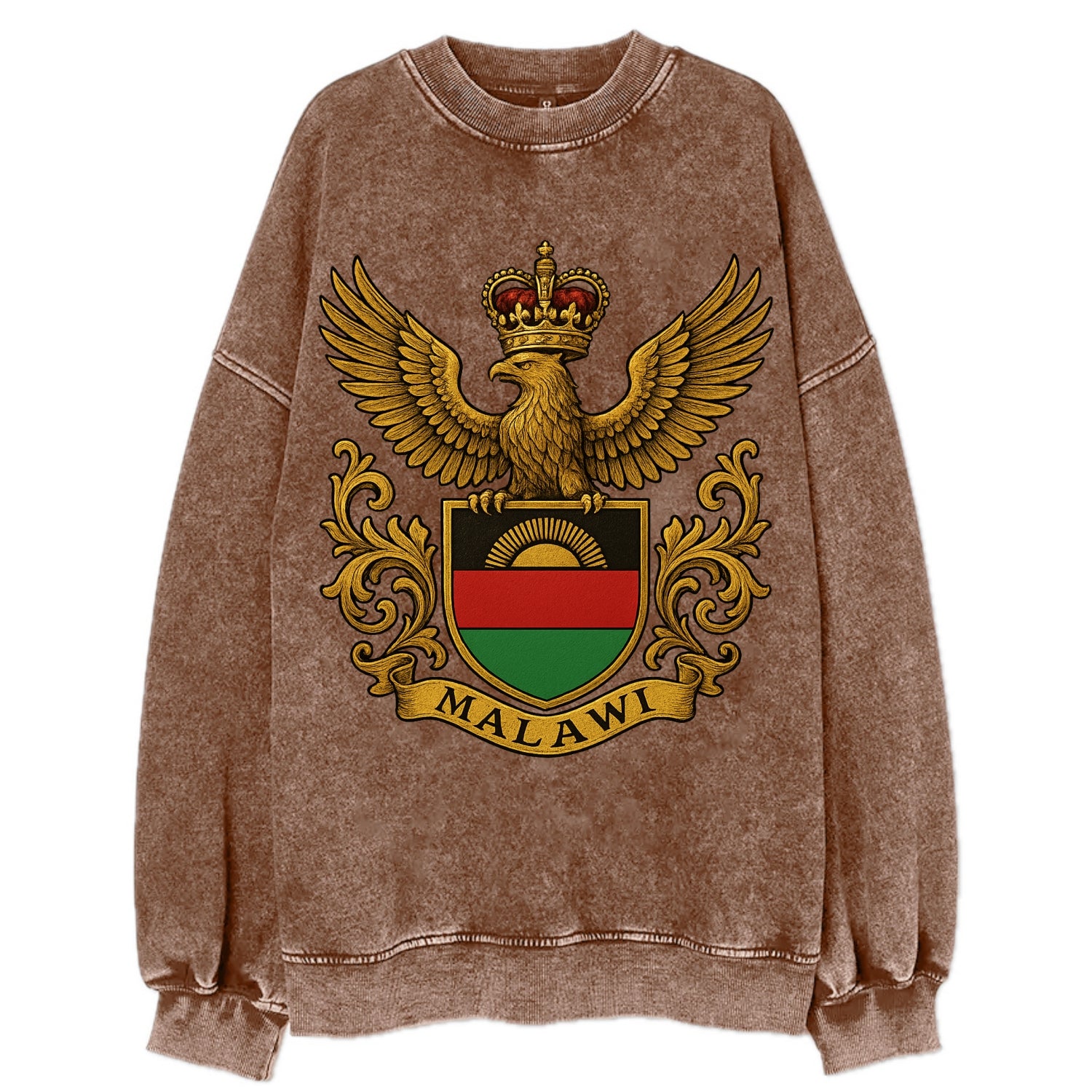 Malawi Royal Logo  - Vintage Sweatshirt - Brown