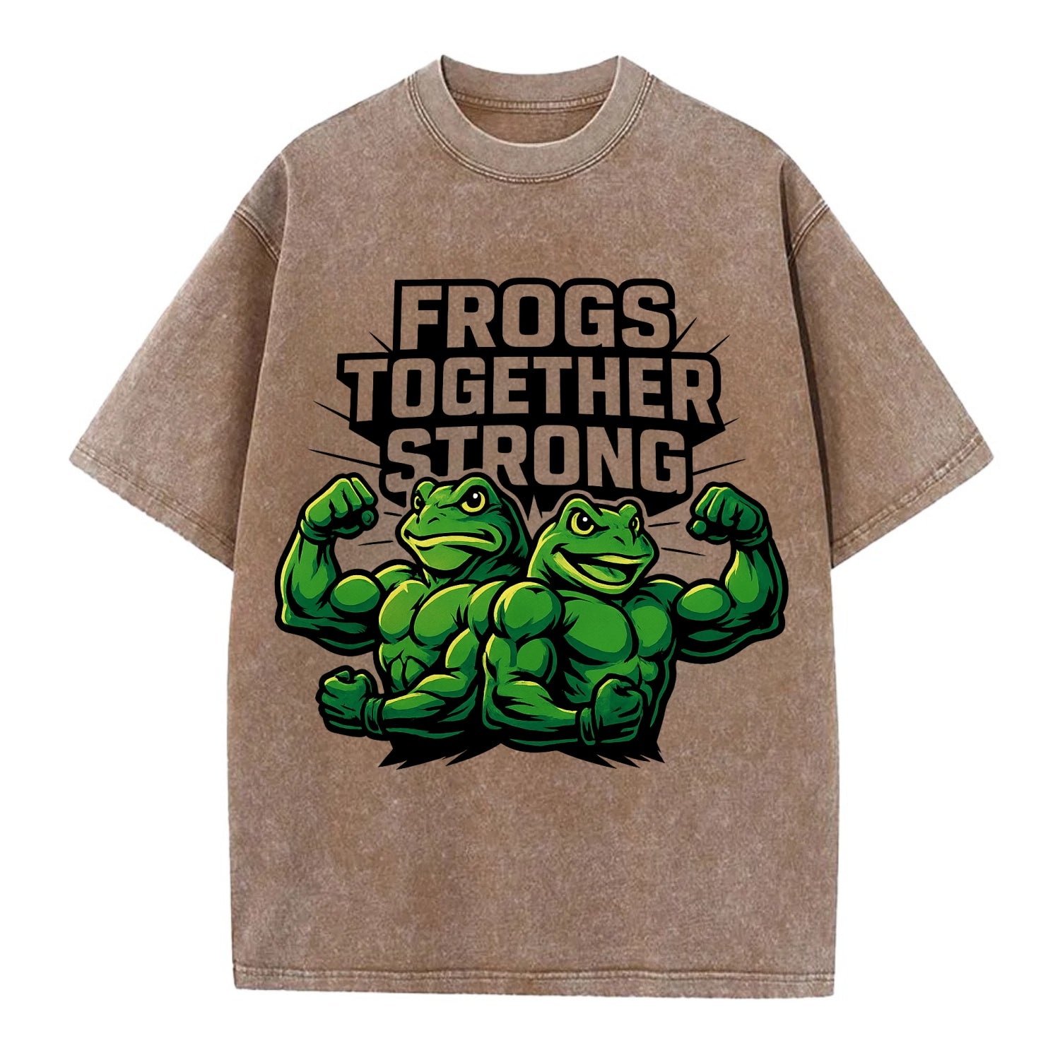 Frogs Together Strong - Vintage T-shirt - Brown