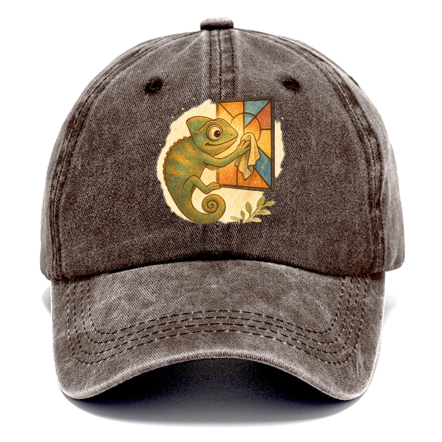 Chameleon blending into a stained-glass window it is polishing with delicate cloths - Classic Cap - Brown