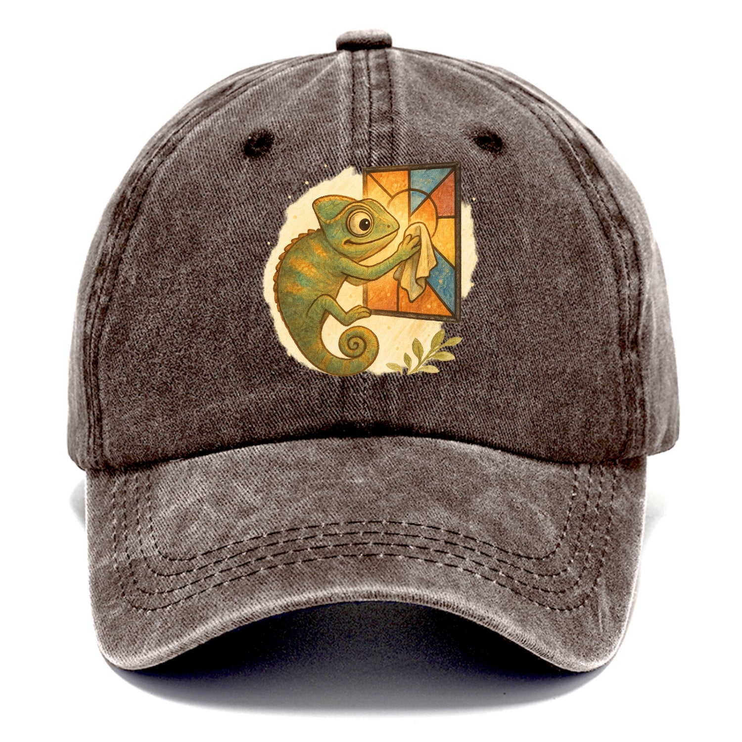 Chameleon blending into a stained-glass window it is polishing with delicate cloths - Classic Cap - Brown