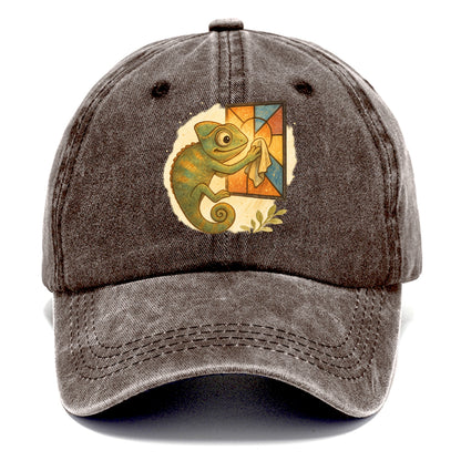 Chameleon blending into a stained-glass window it is polishing with delicate cloths - Classic Cap - Brown