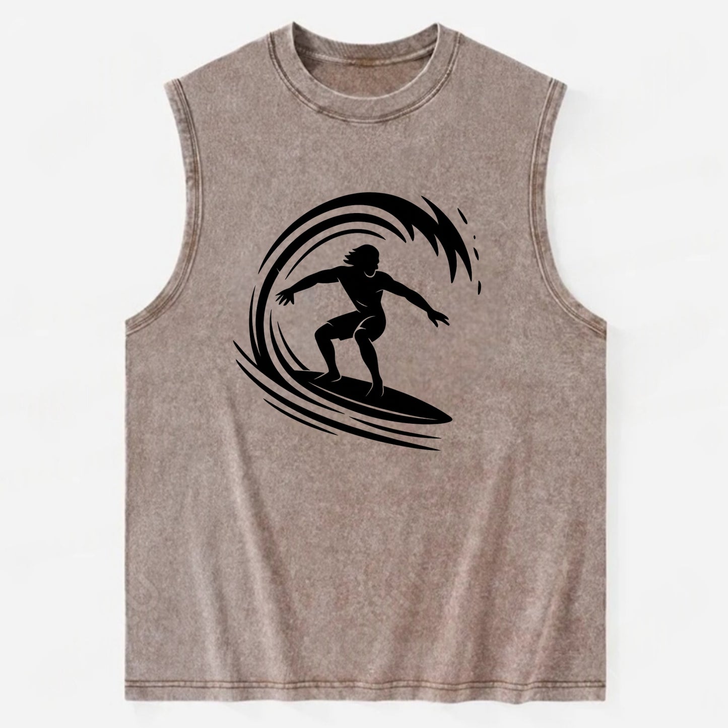 Hawaiian surfer riding big wave - Vintage Washed Tank - Brown