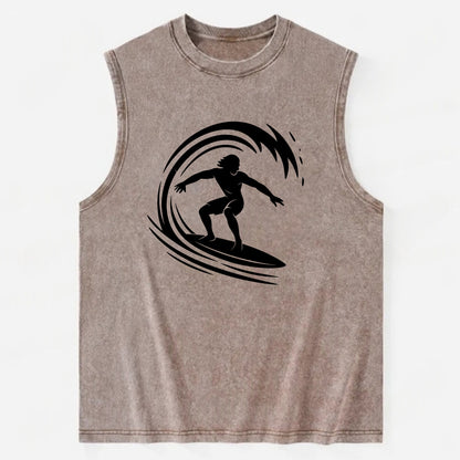 Hawaiian surfer riding big wave - Vintage Washed Tank - Brown