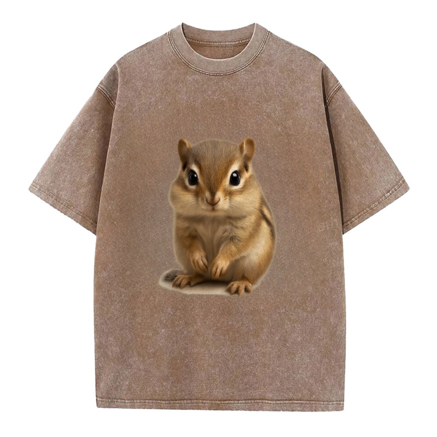 Baby Chipmunk - striped back, cheek pouches, tiny paws, bright eyes, - Vintage T-shirt - Brown
