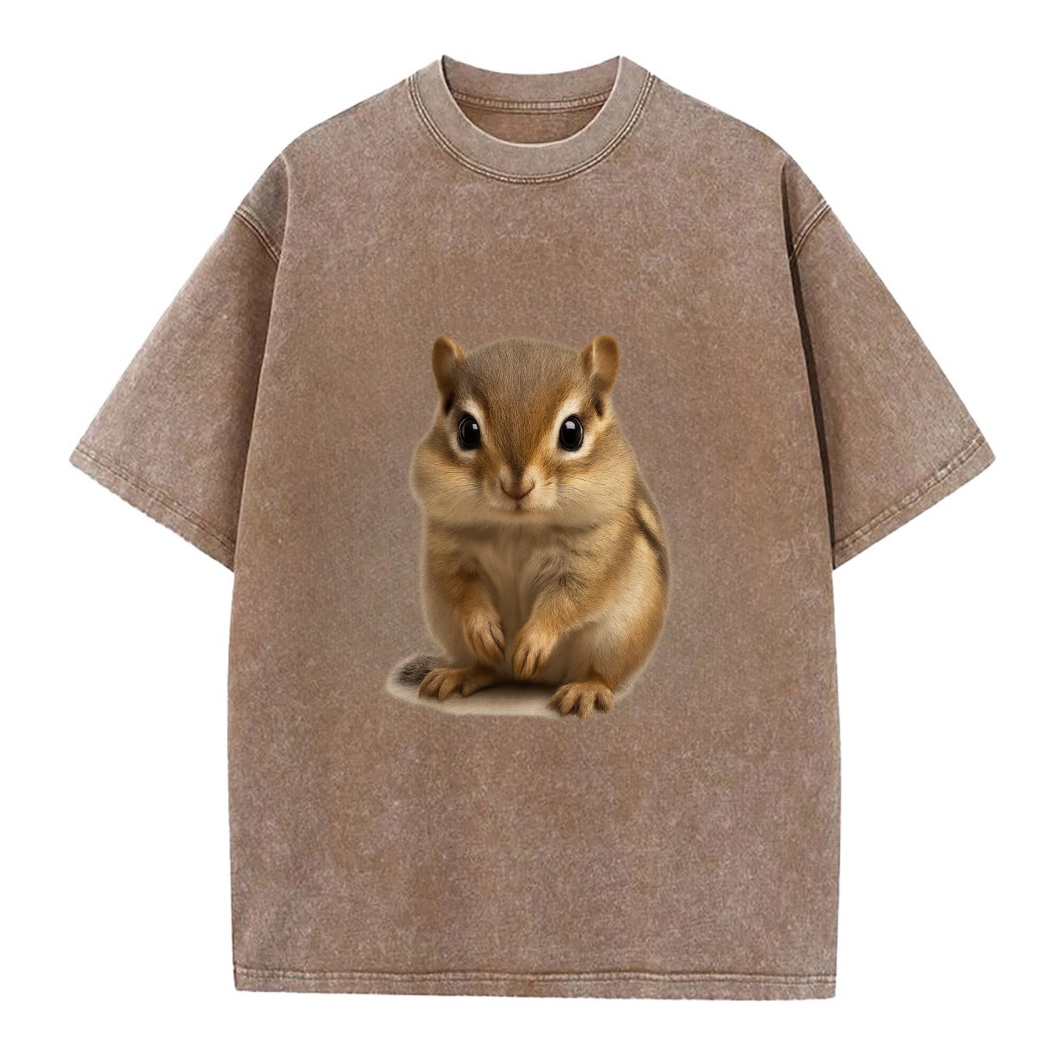 Baby Chipmunk - striped back, cheek pouches, tiny paws, bright eyes, - Vintage T-shirt - Brown
