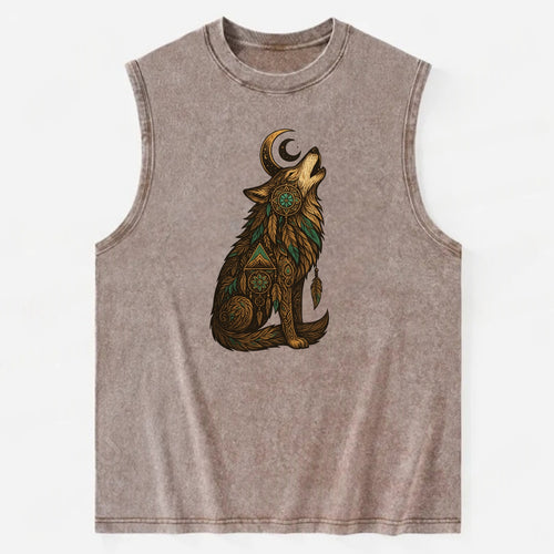 Celestial Moon Wolf  - Vintage Washed Tank