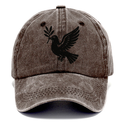Dove carrying olive branch - peace movement ink painting - Classic Cap - Brown