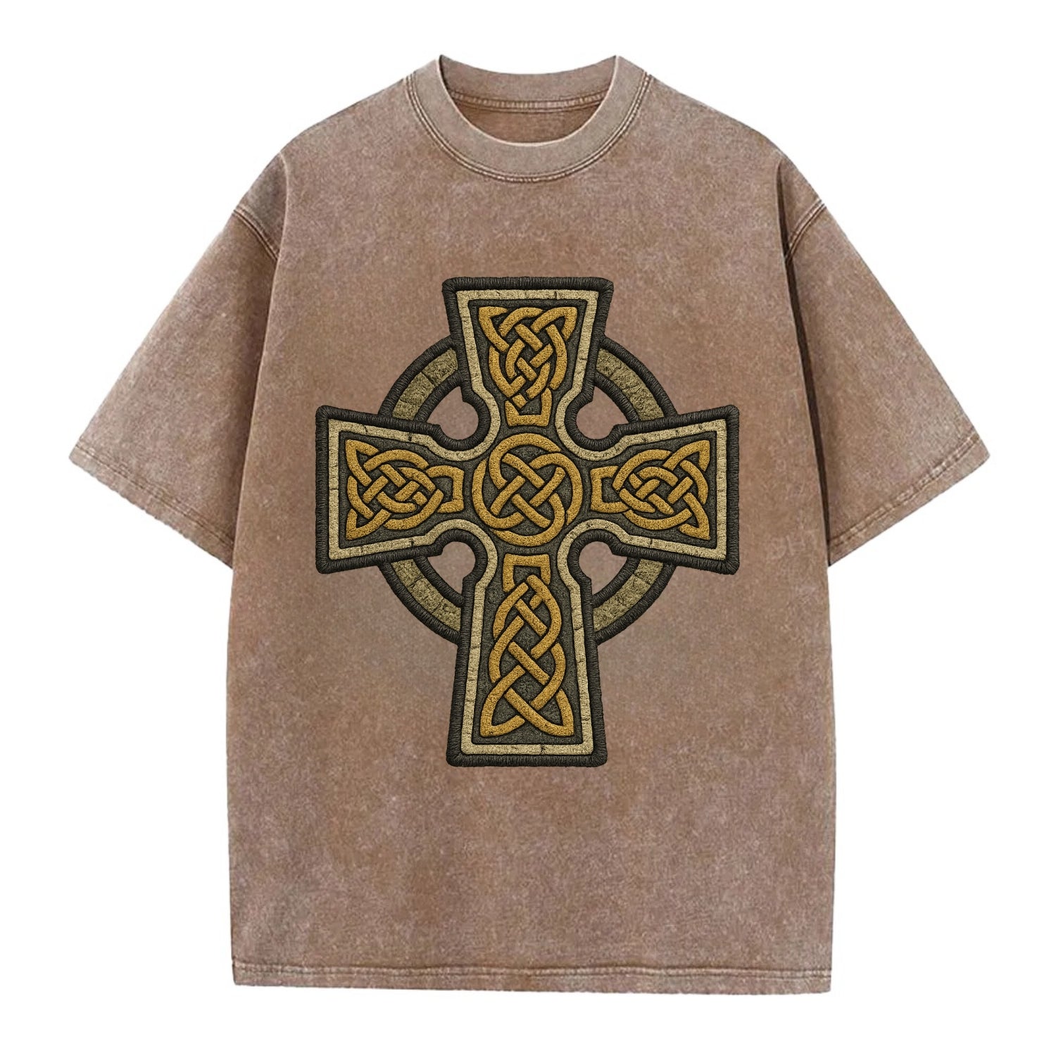 Celtic Cross  - Vintage T-shirt - Brown