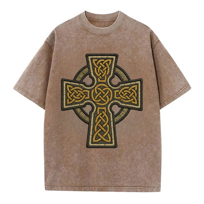 Celtic Cross  - Vintage T-shirt - Brown