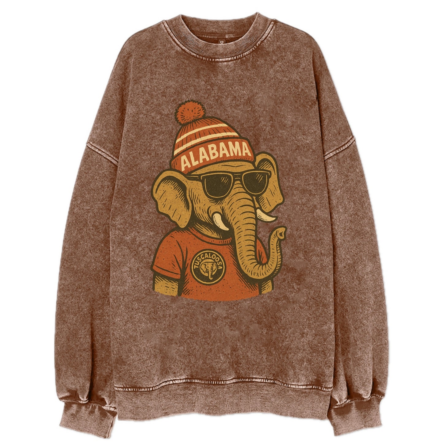 Tuscaloosa Crimson Elephant wearing Alab - Vintage Sweatshirt - Brown