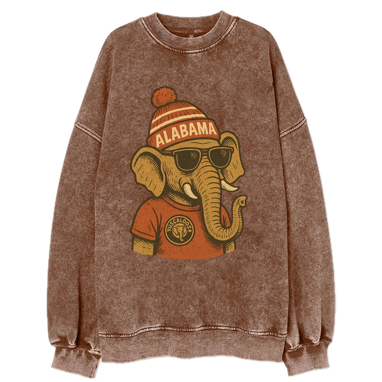 Tuscaloosa Crimson Elephant wearing Alab - Vintage Sweatshirt - Brown