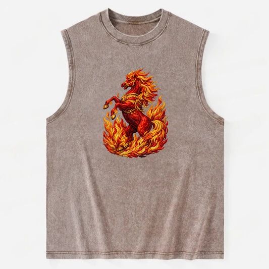 VICTORY BLAZE | Triumphant rearing horse in flames | Achievement celebration - Vintage Washed Tank - Brown