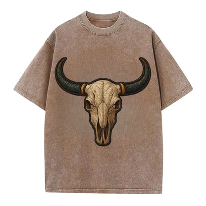 Bull Skull  - Vintage T-shirt - Brown