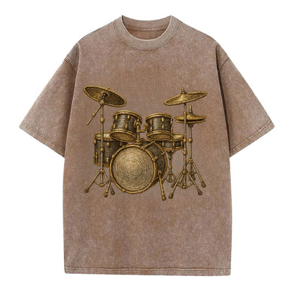 Drum Kit  - Vintage T-shirt - Brown