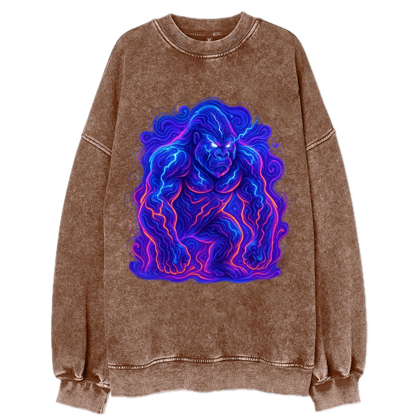 Mighty gorilla with electricity flowing through defined muscles, lightning - Vintage Sweatshirt - Brown
