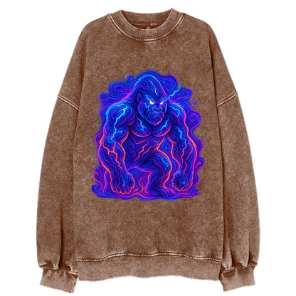 Mighty gorilla with electricity flowing through defined muscles, lightning - Vintage Sweatshirt - Brown
