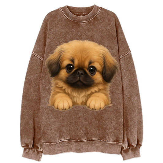 Pekingese  - Vintage Sweatshirt - Brown