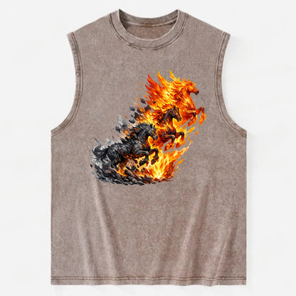 INFERNO STALLION | Horse made entirely of living flames | Blazing mane and - Vintage Washed Tank - Brown
