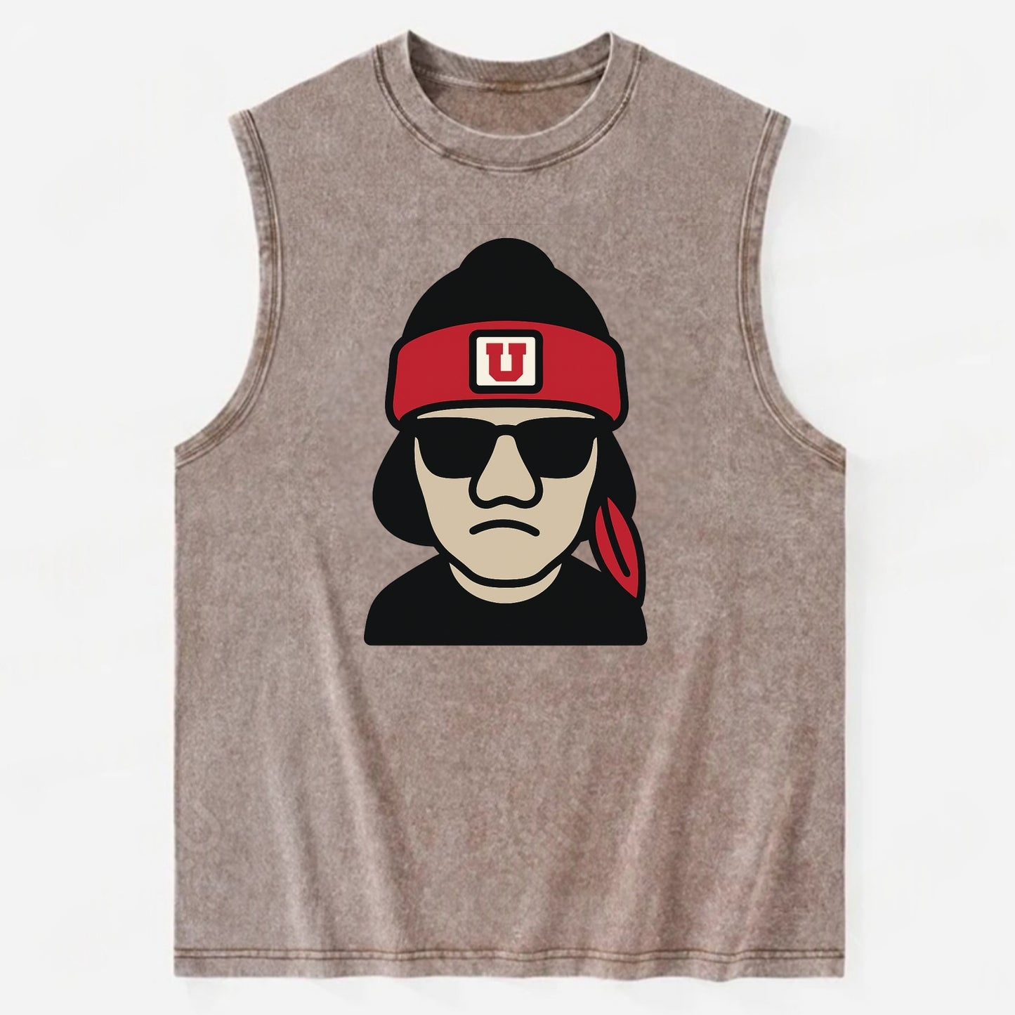 Salt Lake Ute wearing Utah beanie with U patch - Vintage Washed Tank - Brown