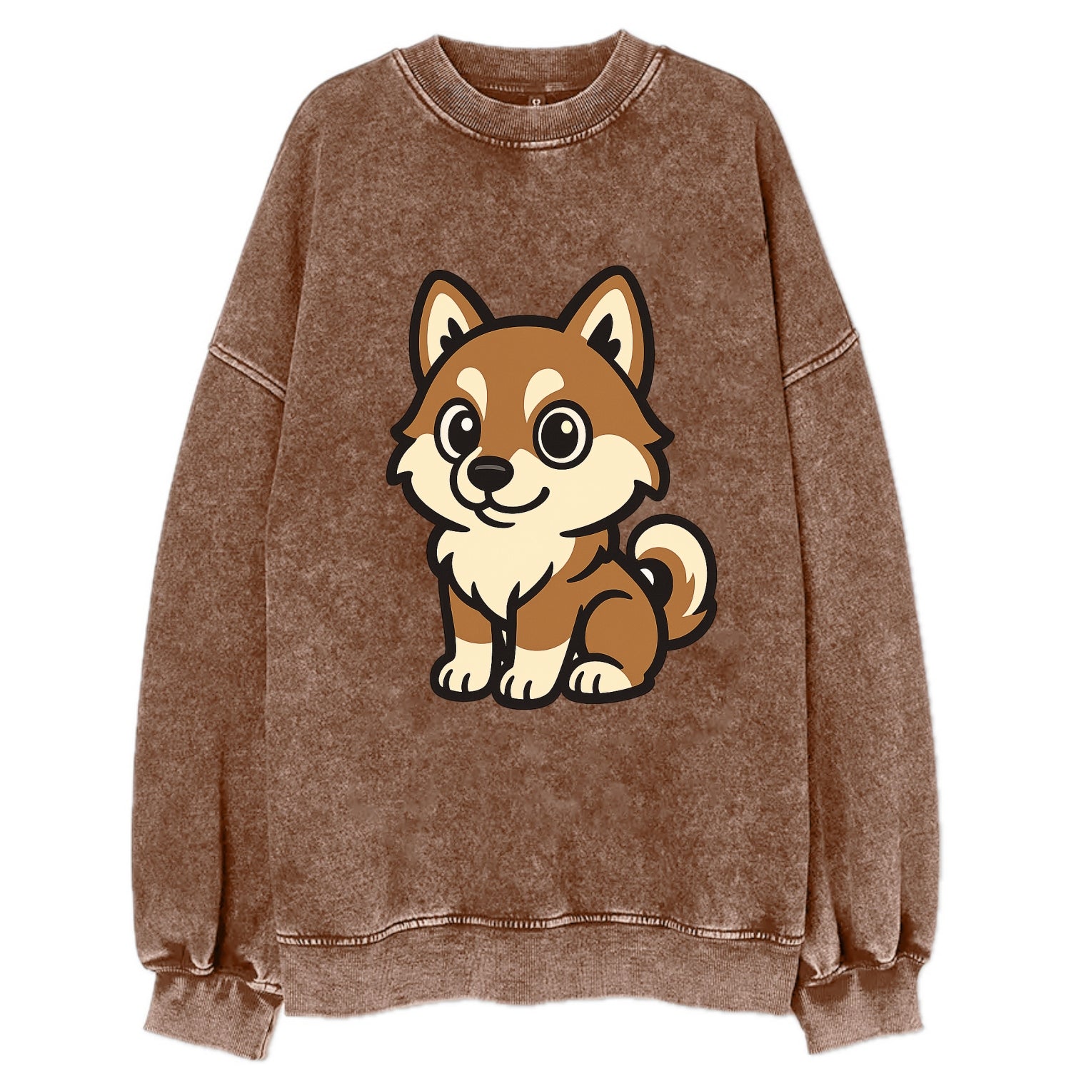 Pomsky - Pomeranian-Husky mix sitting pose - Vintage Sweatshirt - Brown
