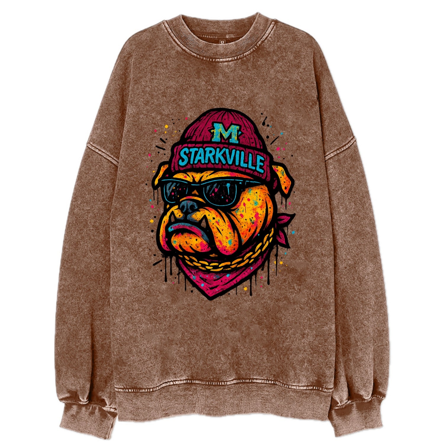 Starkville Bulldog wearing Mississippi State beanie with M patch - Vintage Sweatshirt - Brown