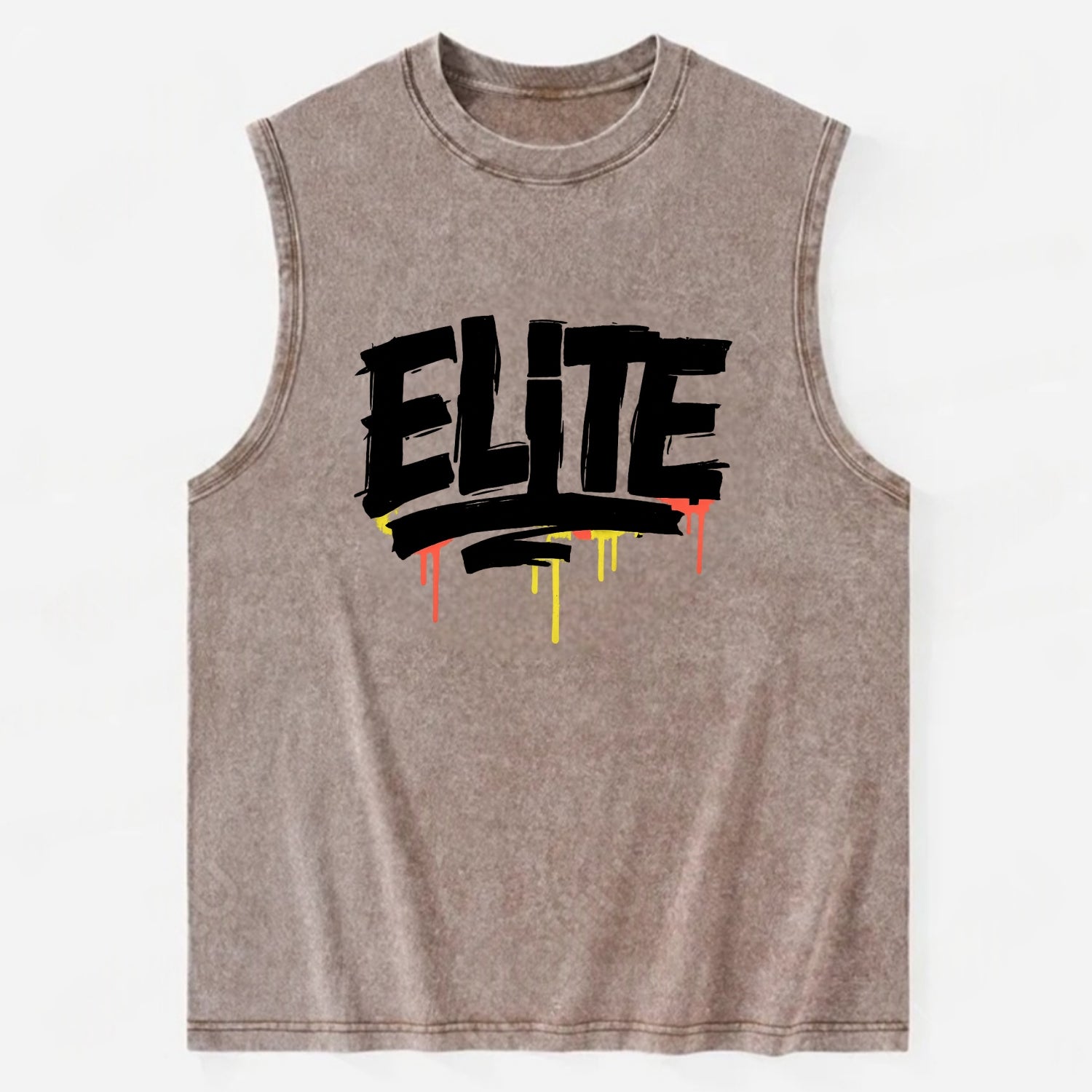 Bold typography design - "ELITE" - top tier, highest level - Vintage Washed Tank - Brown