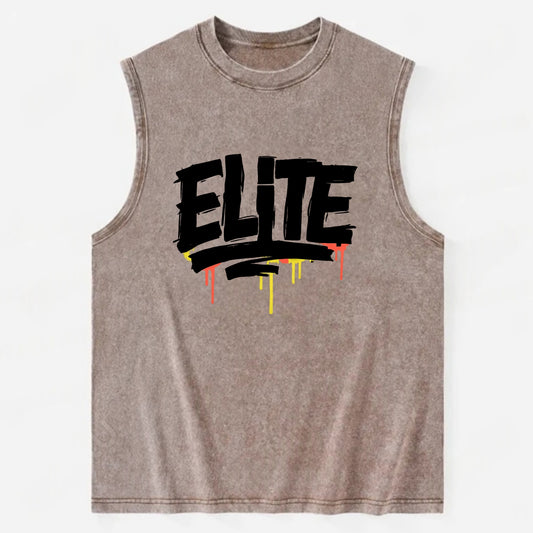 Bold typography design - "ELITE" - top tier, highest level - Vintage Washed Tank - Brown