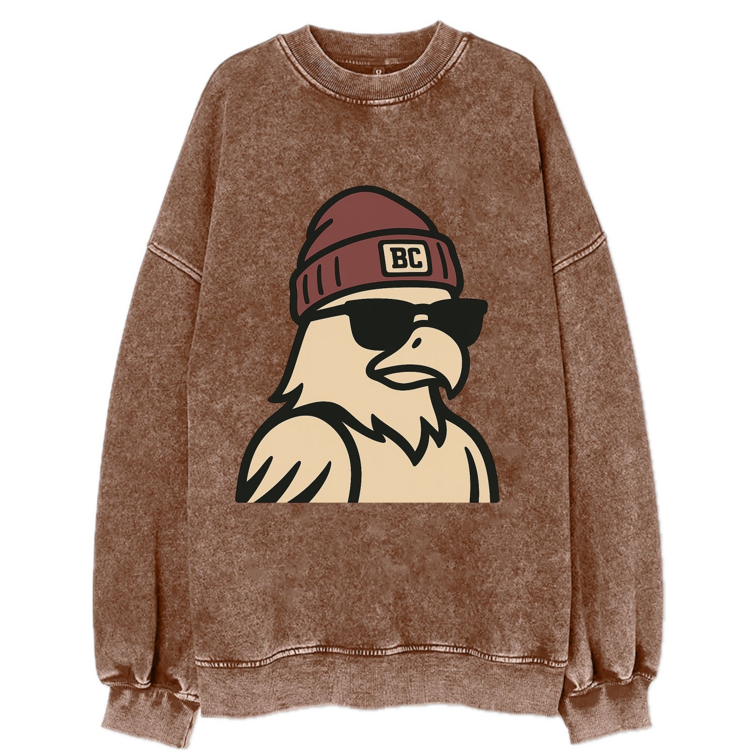 Chestnut Hill Eagle wearing Boston College beanie with BC patch - Vintage Sweatshirt - Brown