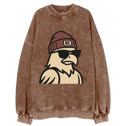 Chestnut Hill Eagle wearing Boston College beanie with BC patch - Vintage Sweatshirt - Brown