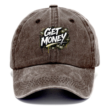 Bold typography design - "GET MONEY" - pursuit of wealth, earning - Classic Cap - Brown