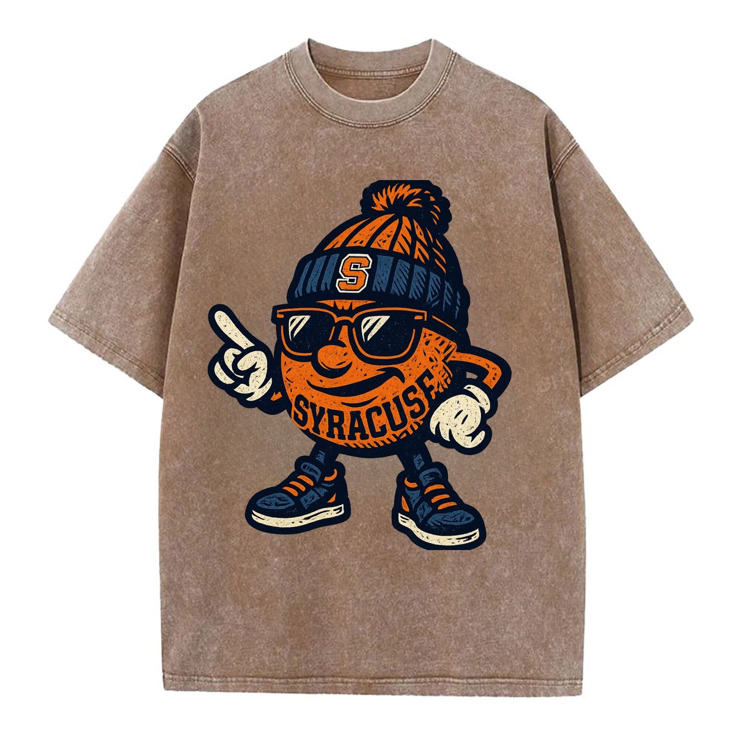Syracuse Orange wearing Syracuse beanie with S patch - Vintage T-shirt - Brown